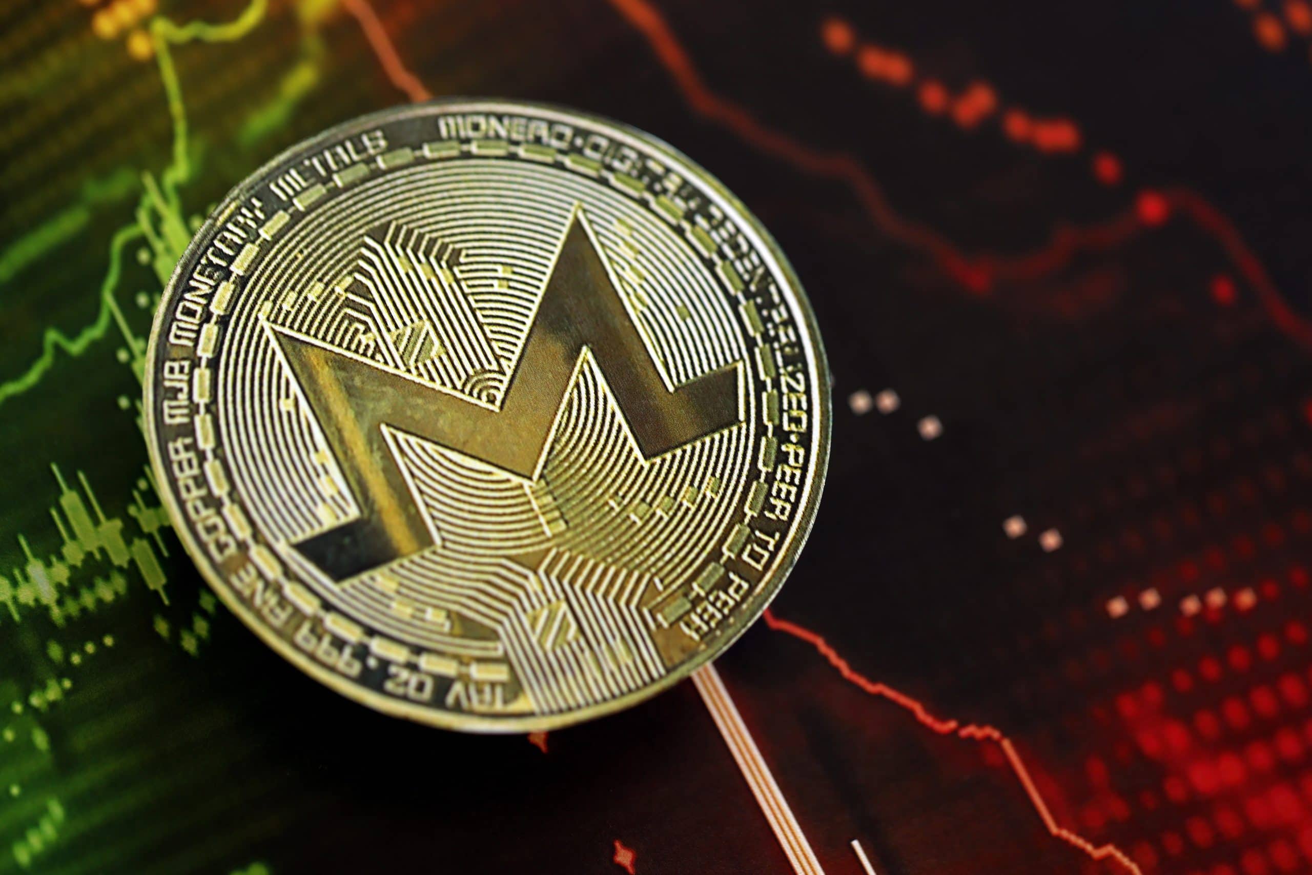 Monero-Münze vor technischem Hintergrund