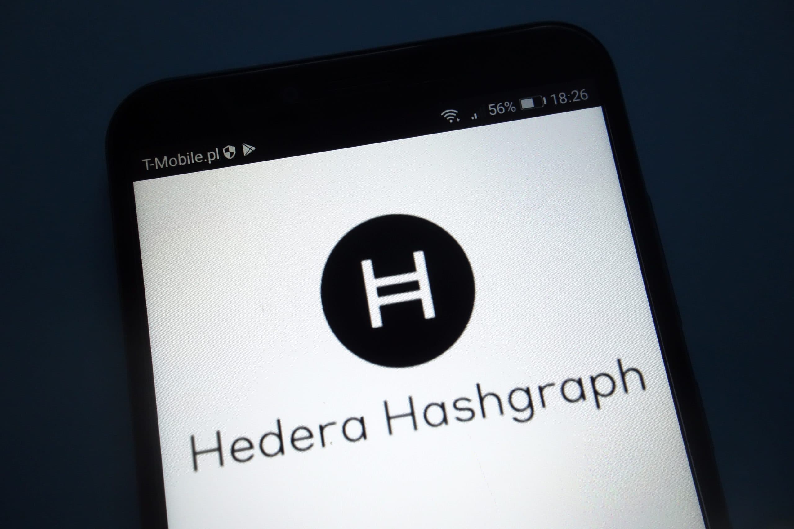 Das Logo von Hedera Hashgraph auf einem Smartphone
